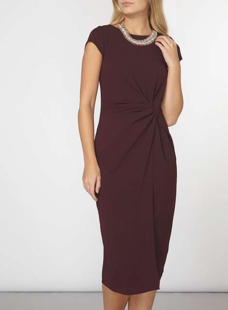 **Luxe Merlot Ruched Crepe Dress